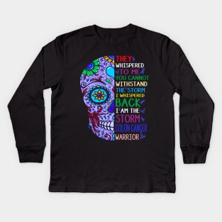 colon cancer skull warrior i am the storm Kids Long Sleeve T-Shirt